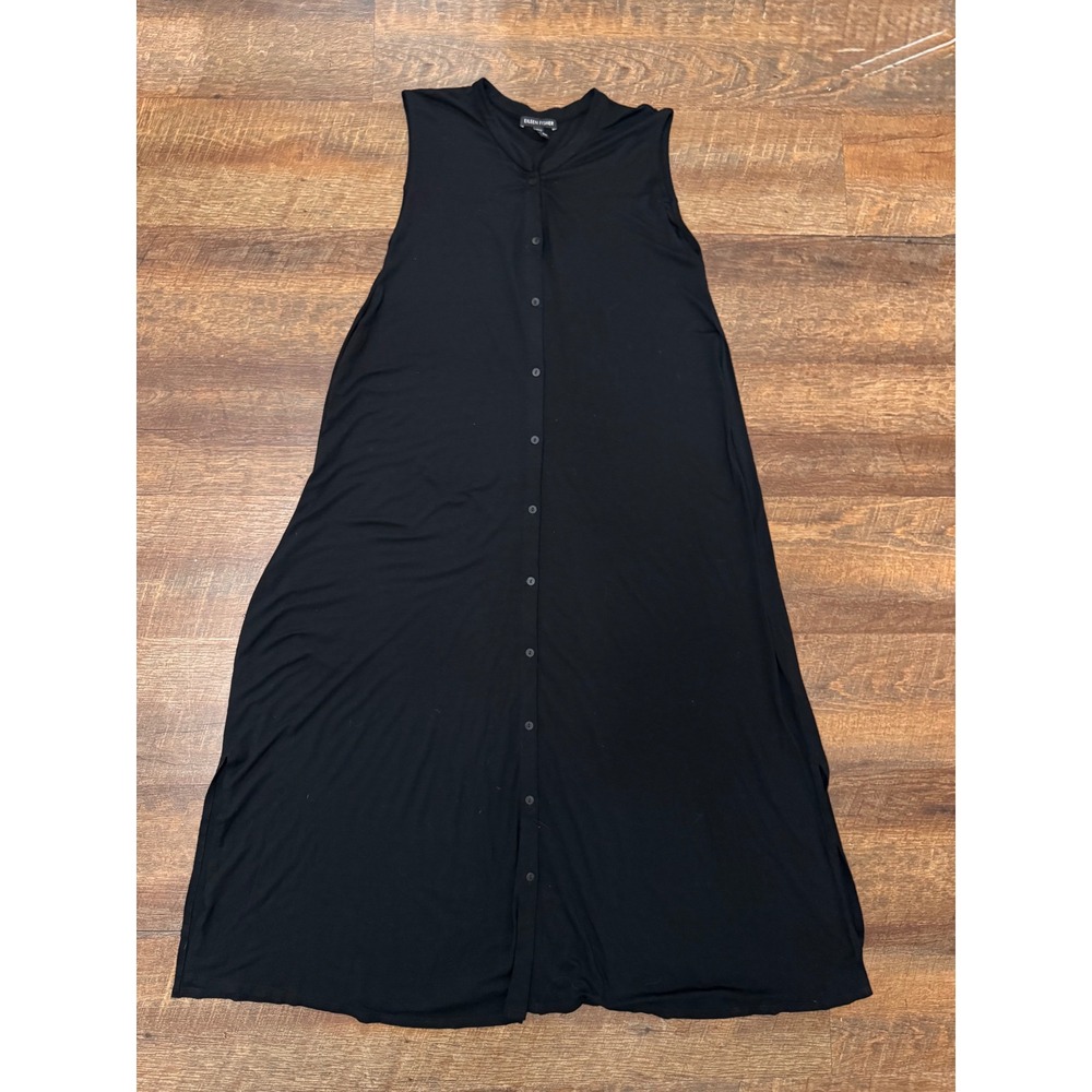Eileen Fisher Black Button Front Maxi Dress Sleeveless Stretch Size Medium